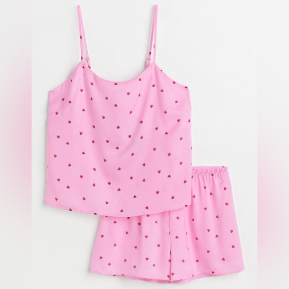 NWOT H&M Watermelon Print Satin Pajama Set XS - Picture 1 of 7